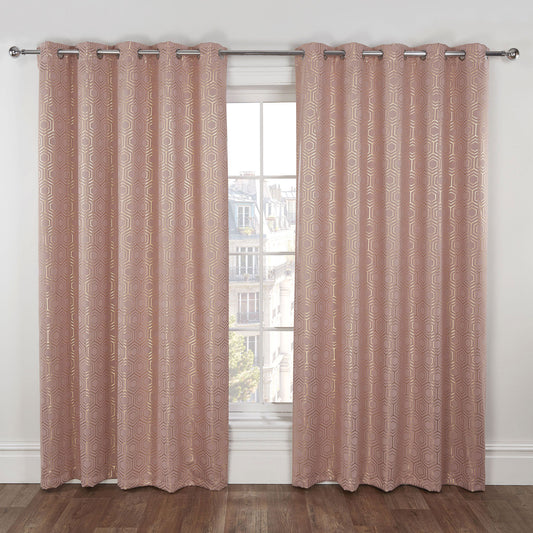 Hartford Blush Pink Geometric Thermal Blackout Eyelet Curtains