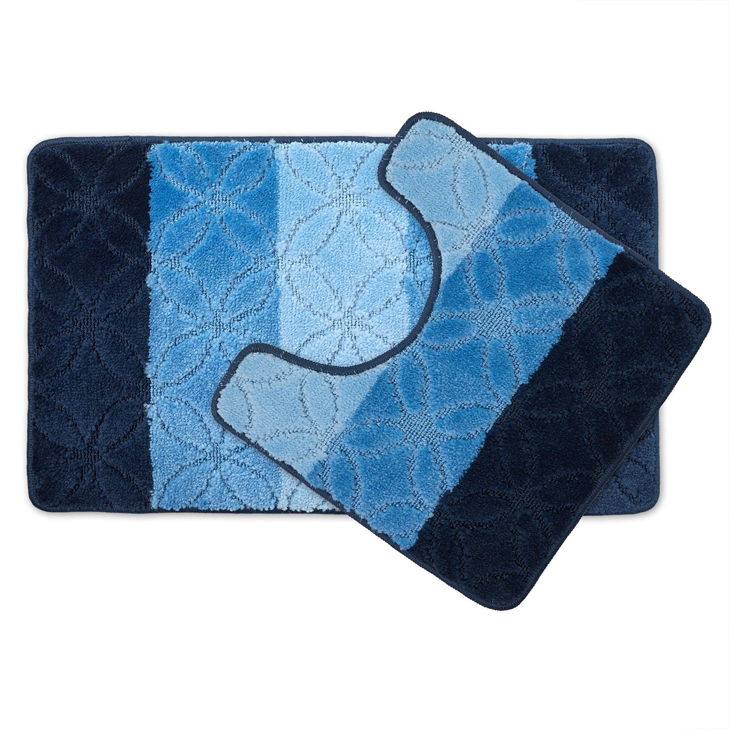 Halo Blue Tonal Stripe 2 Piece Bath Mat Set