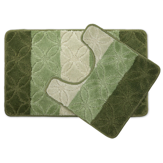 Halo Sage Green Tonal Stripe 2 Piece Bath Mat Set