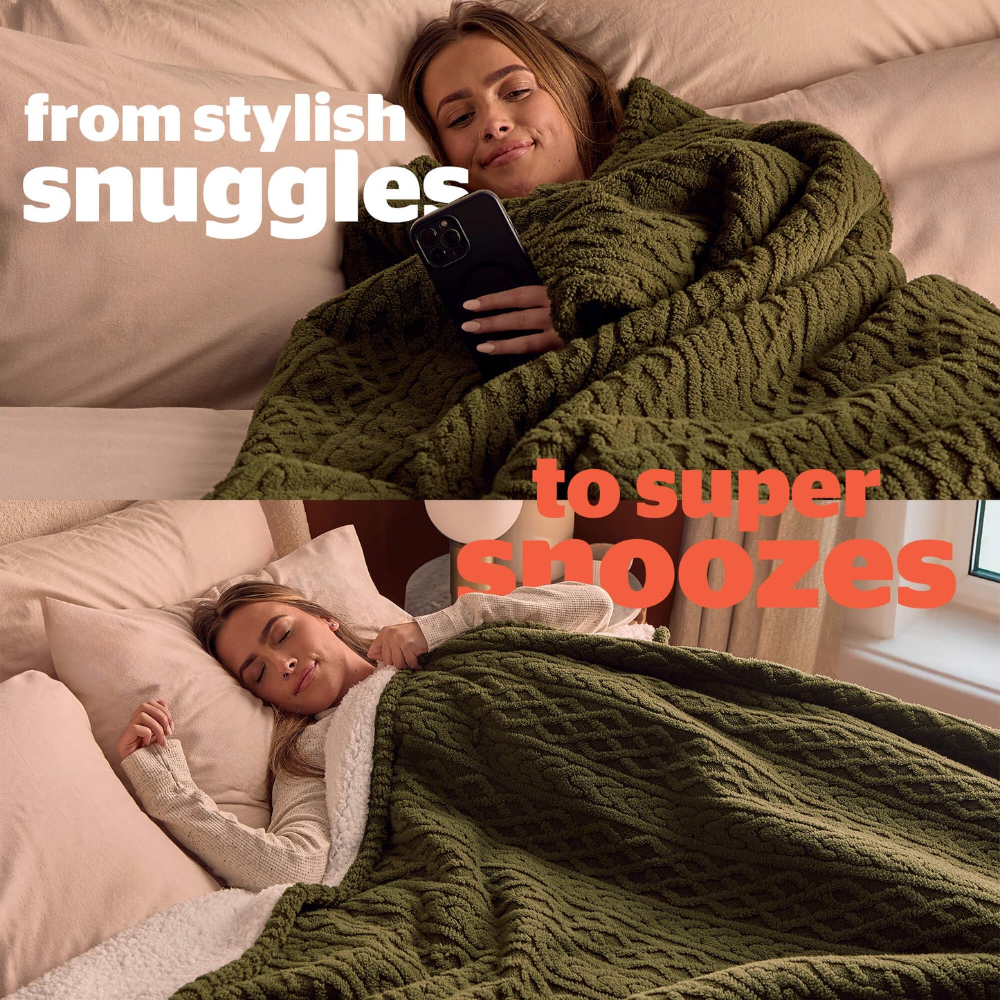 Silentnight Green Cable Knit Heat Genie Self Heating Blanket