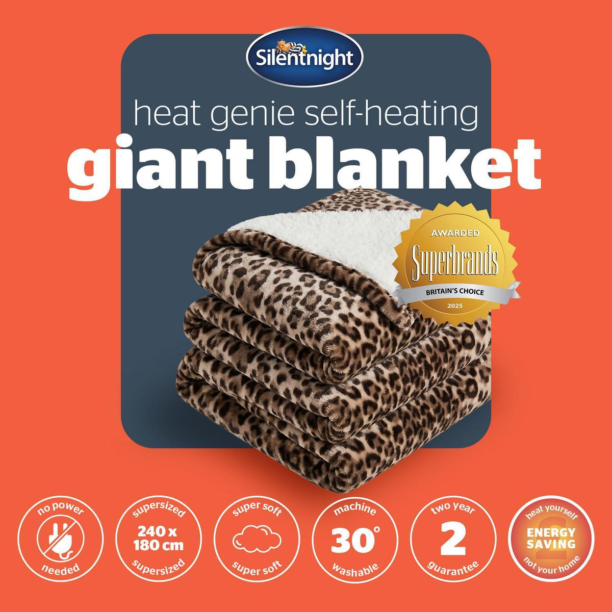 Silentnight Leopard Giant Heat Genie Faux Fur Blanket