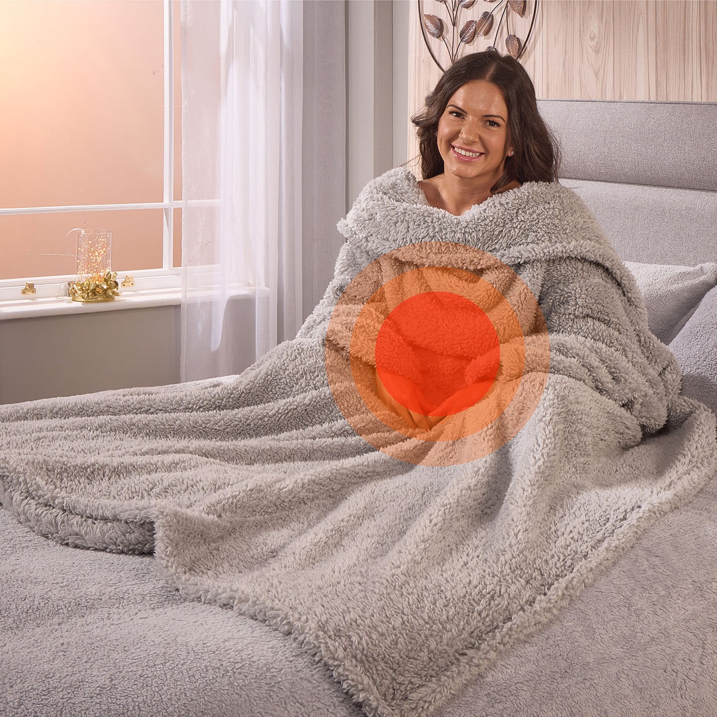 Heated Wearable Grey Relaxing Blanket