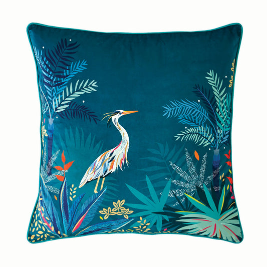Sara Miller Heron Teal Velvet Feather Cushion (50cm x 50cm)