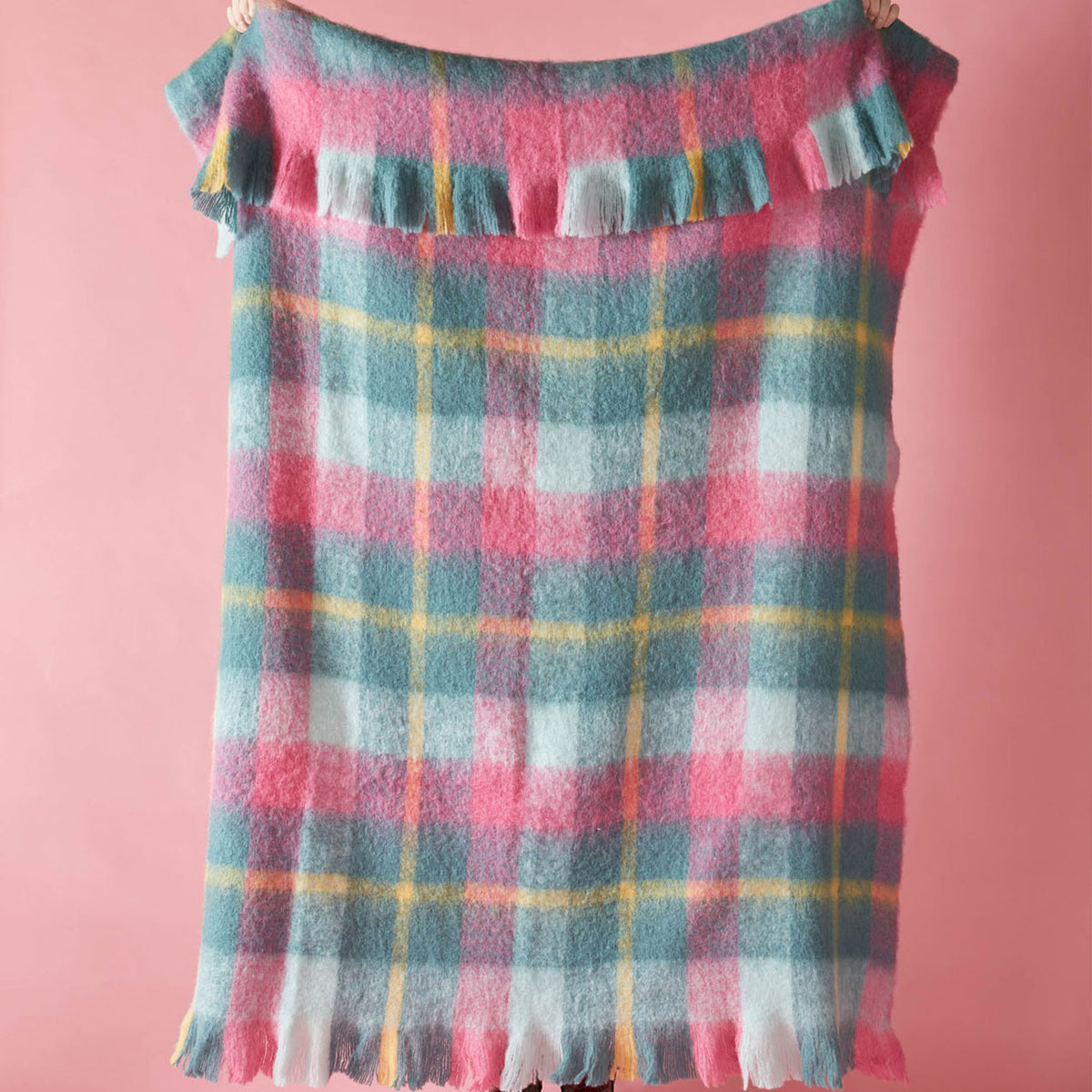 Bluebellgray Highland Check Teal Pink Wool Throw