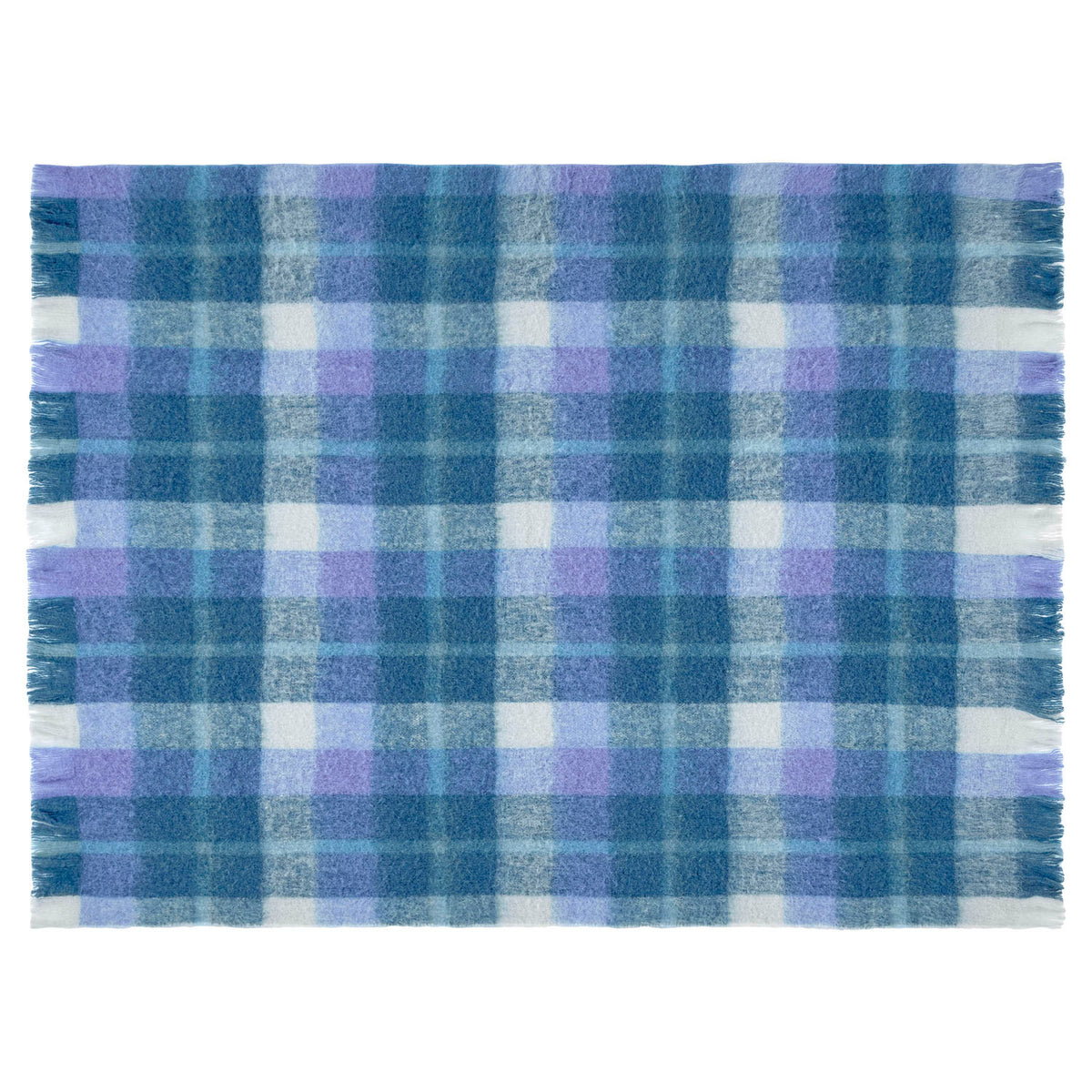 Bluebellgray Highland Check Sea Blue Wool Throw