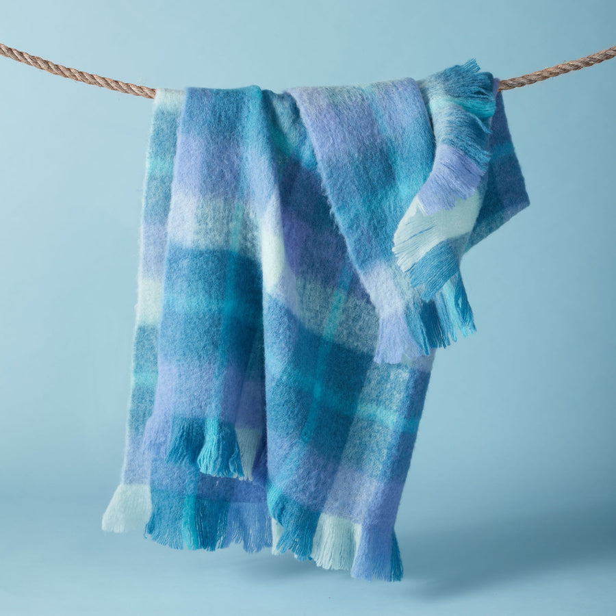 Bluebellgray Highland Check Sea Blue Wool Throw