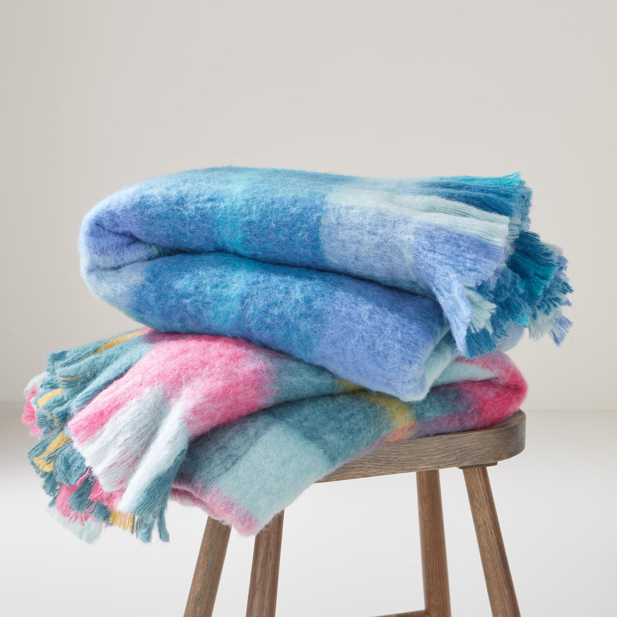 Bluebellgray Highland Check Sea Blue Wool Throw