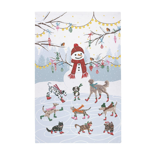 Ice Skating Animals Cotton Tea Towel