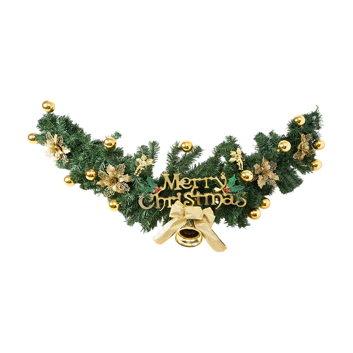 Christmas Wreath with Gold Flowers and Pinecone