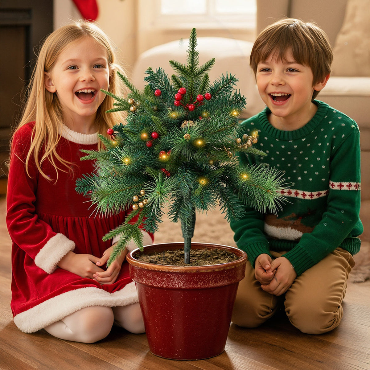 Pre-Lit Artificial Christmas Tree Urn Filler 2 Pack