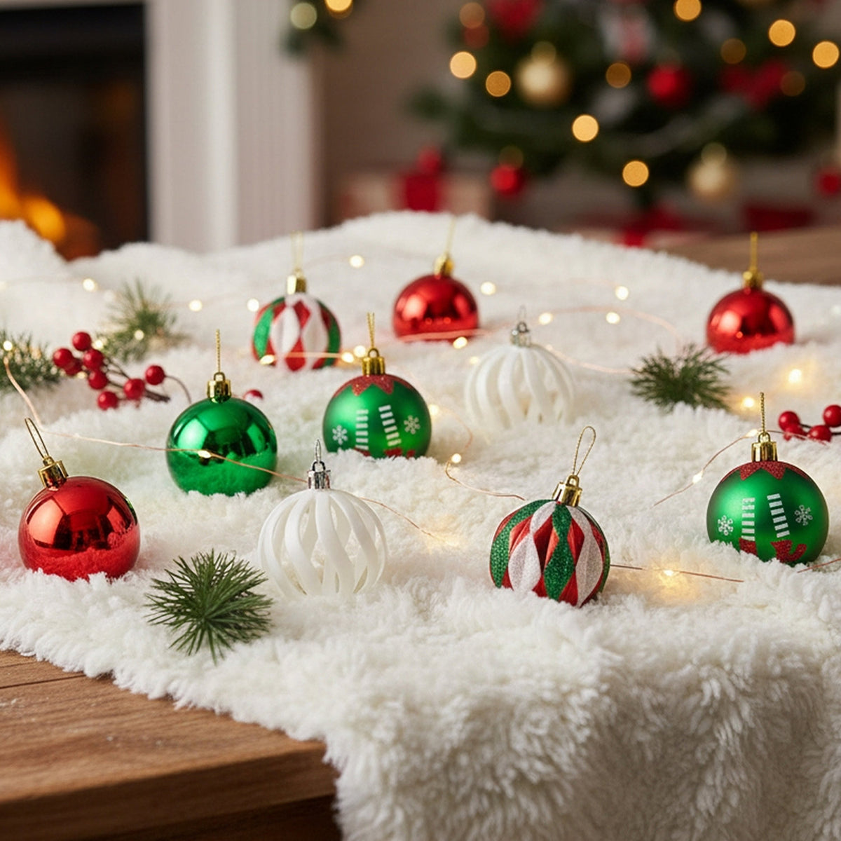 Christmas Bauble Set Red Green White 30 Pack