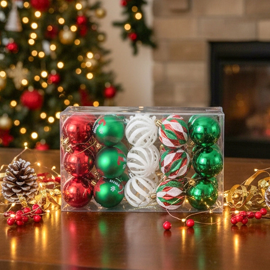 Christmas Bauble Set Red Green White 30 Pack