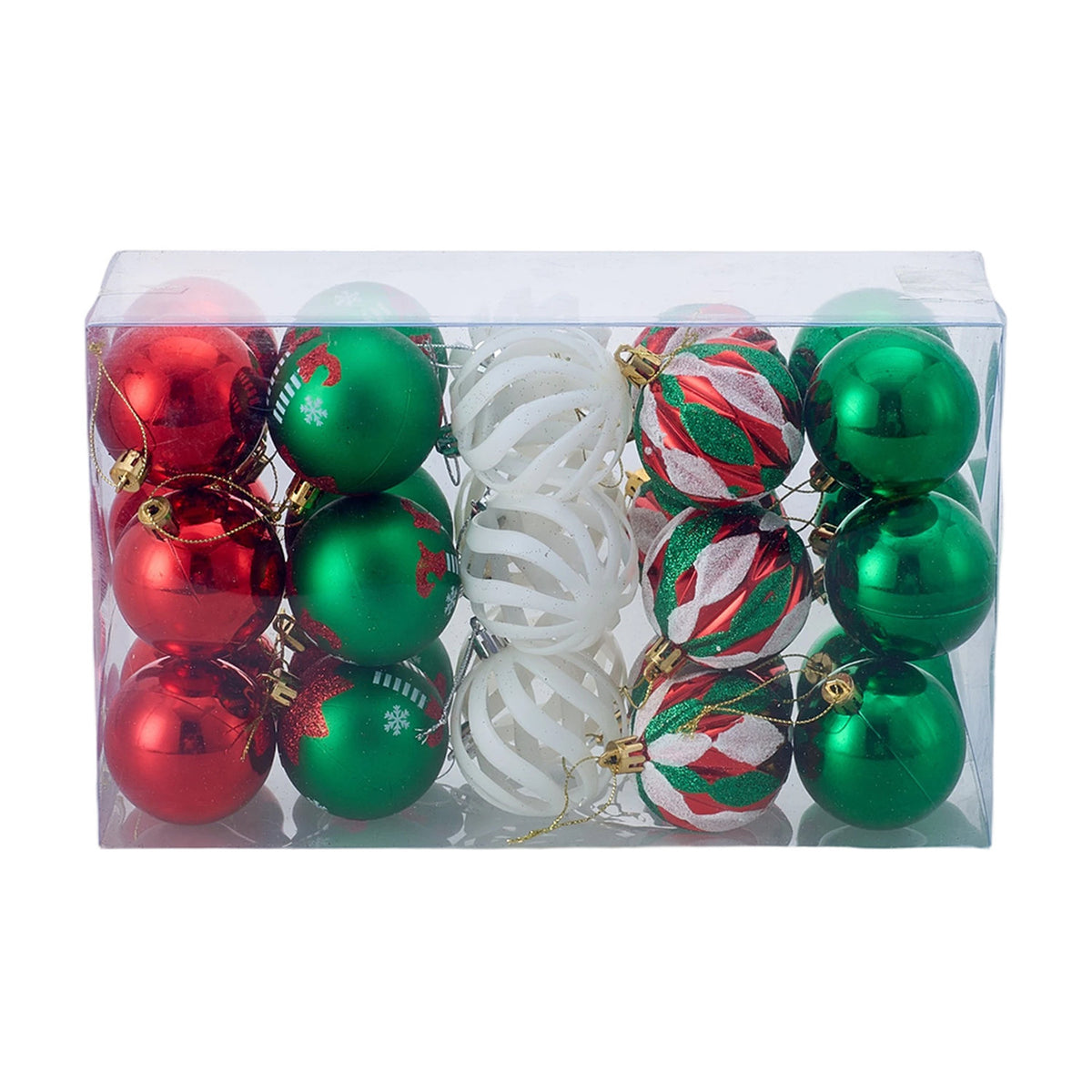 Christmas Bauble Set Red Green White 30 Pack