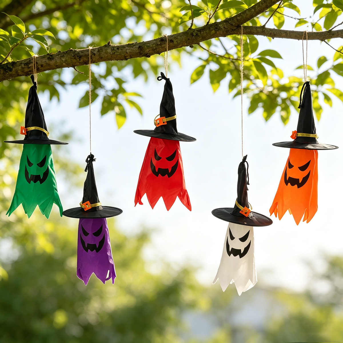 Halloween LED Light Up Hanging Ghost Witch Hats 5 Pack