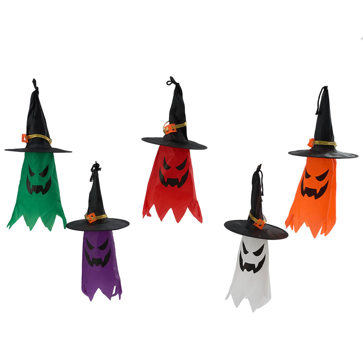 Halloween LED Light Up Hanging Ghost Witch Hats 5 Pack