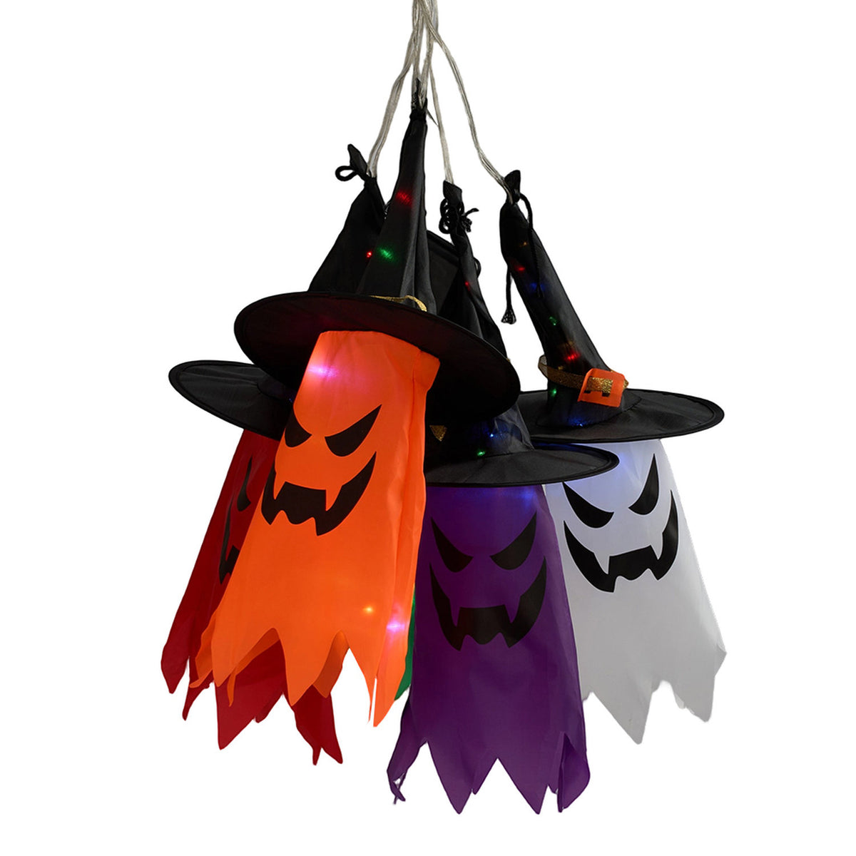 Halloween LED Light Up Hanging Ghost Witch Hats 5 Pack