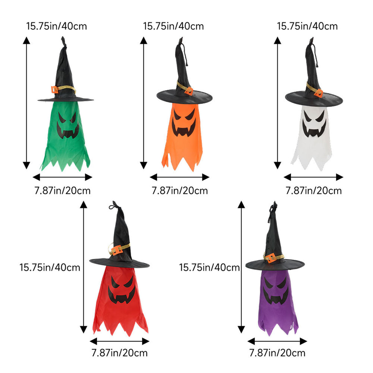 Halloween LED Light Up Hanging Ghost Witch Hats 5 Pack