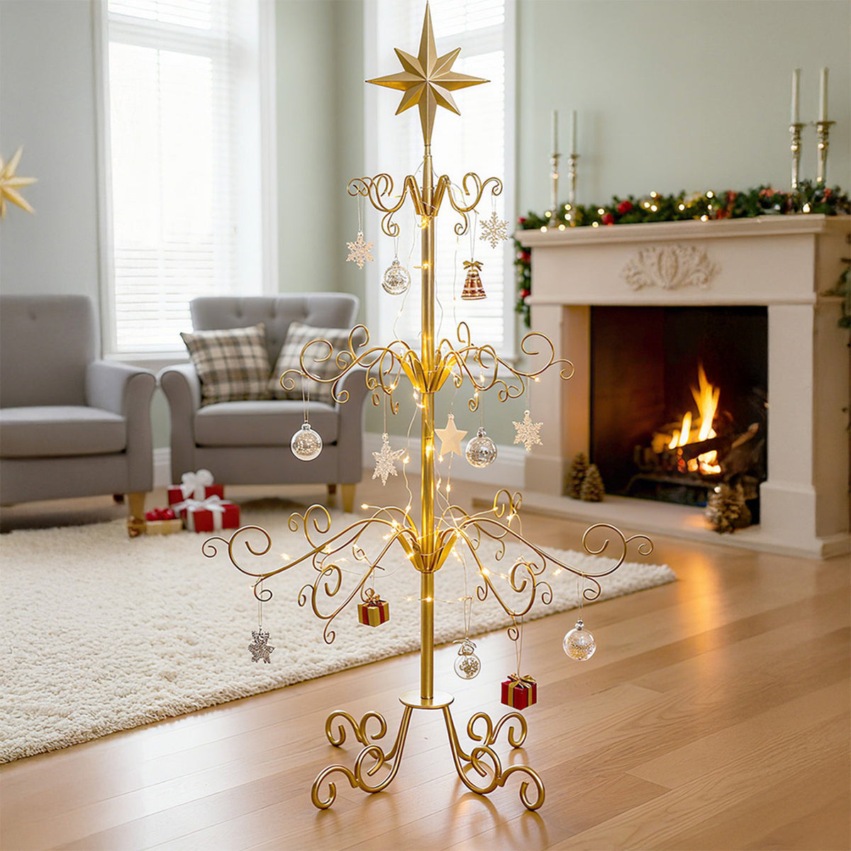 Gold Metal Christmas Ornament Display Stand 90cm
