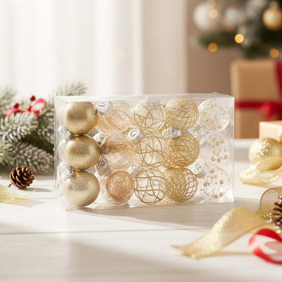 Gold Christmas Baubles 30 Pack