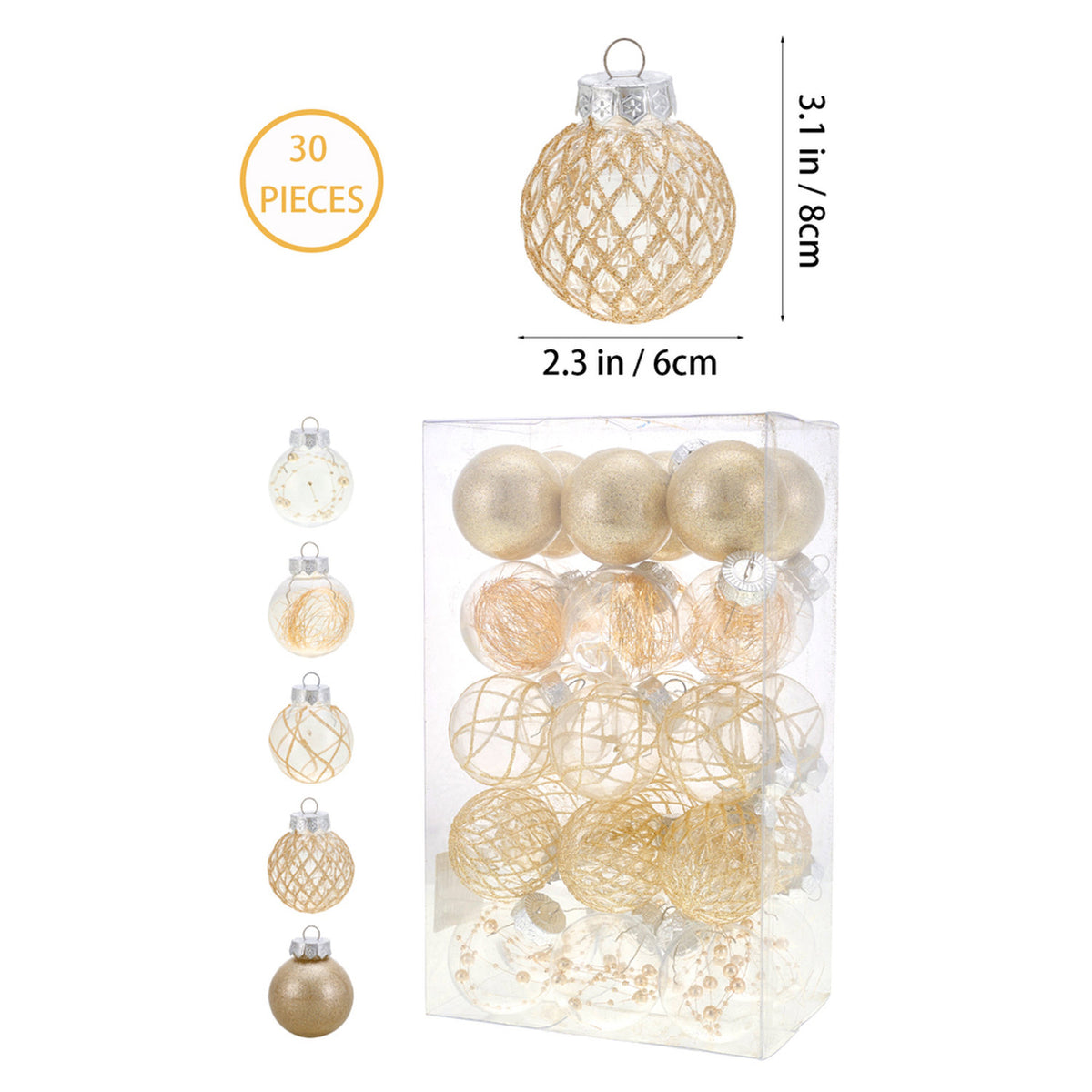 Gold Christmas Baubles 30 Pack