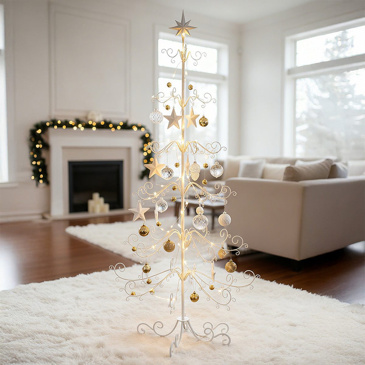 Metal Christmas Tree Ornament White Display Stand 5.9ft
