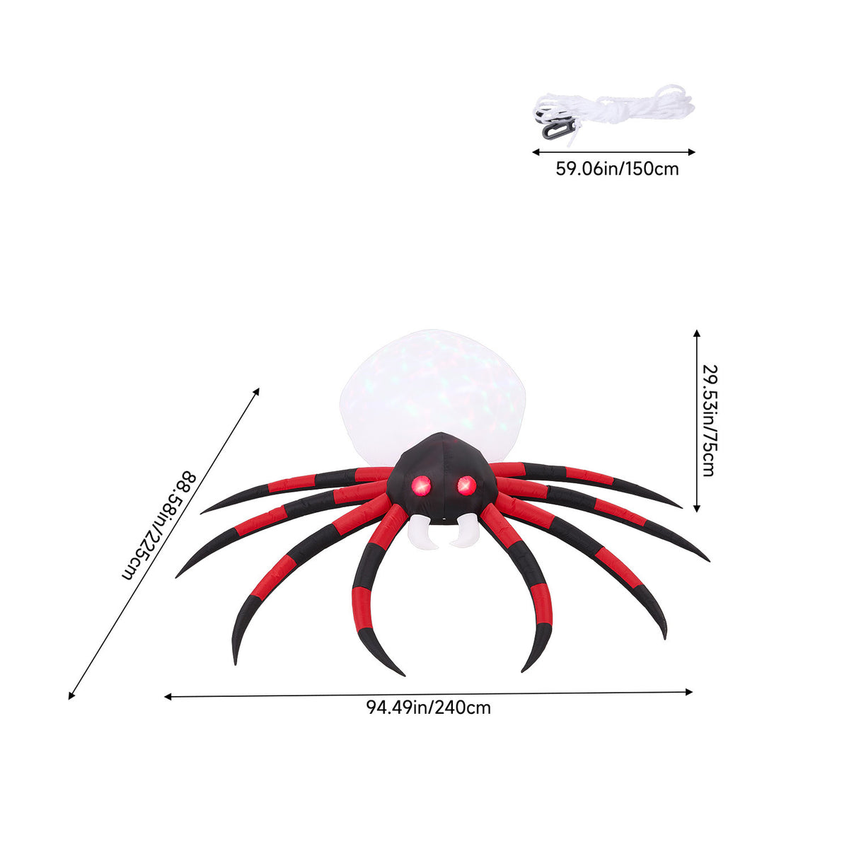 Inflatable Halloween LED Giant Spider Decor 7.8ft