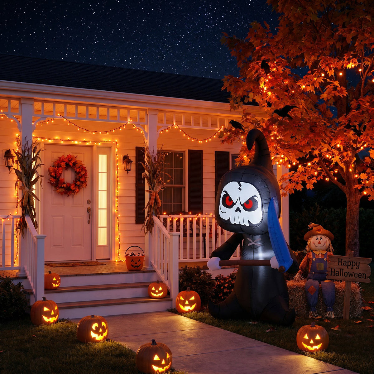 Inflatable Halloween LED Grim Reaper Decor 6.6ft