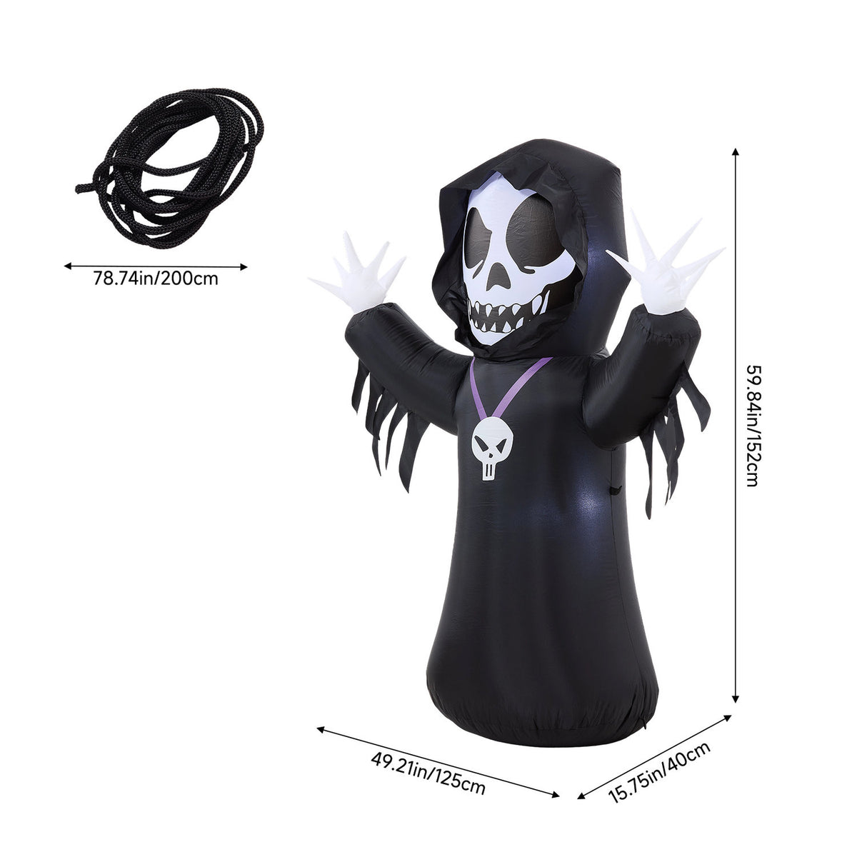 Inflatable Halloween LED Grim Reaper Decor 5ft