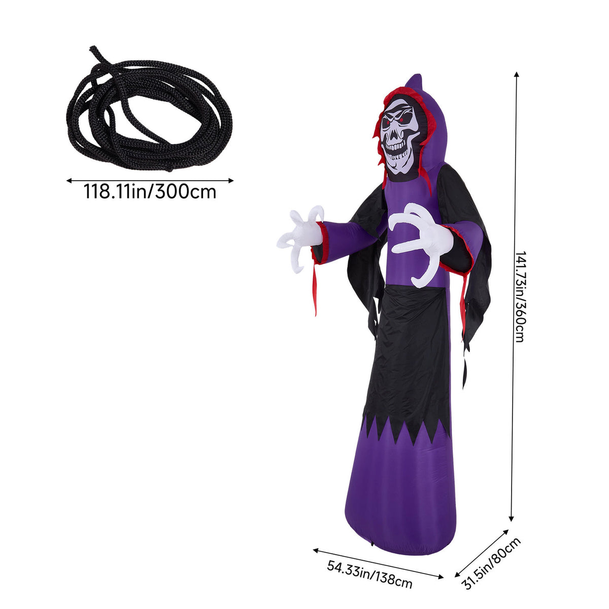 Inflatable Halloween LED Grim Reaper Decor 11.8ft