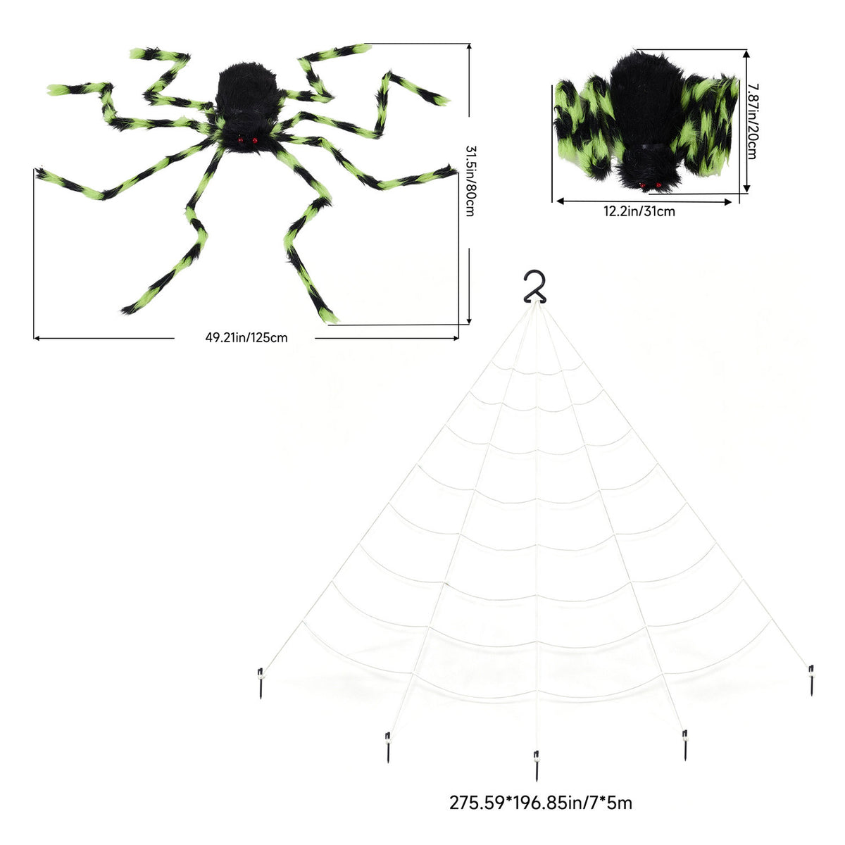 Halloween Hanging Spider Light Green 125cm