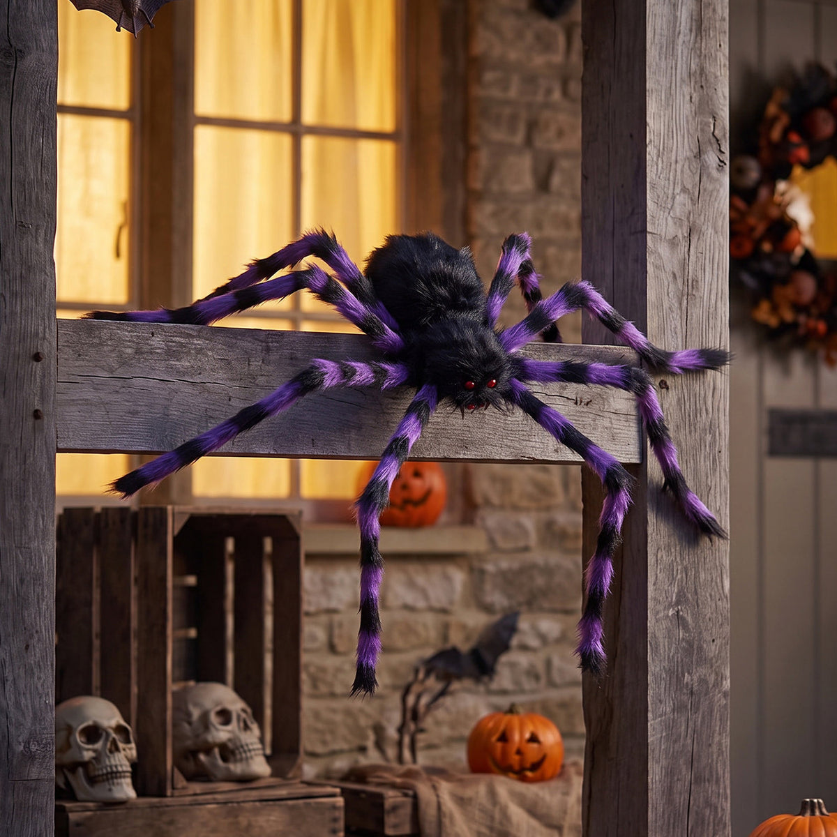 Halloween Purple Hanging Spider Decor 125cm