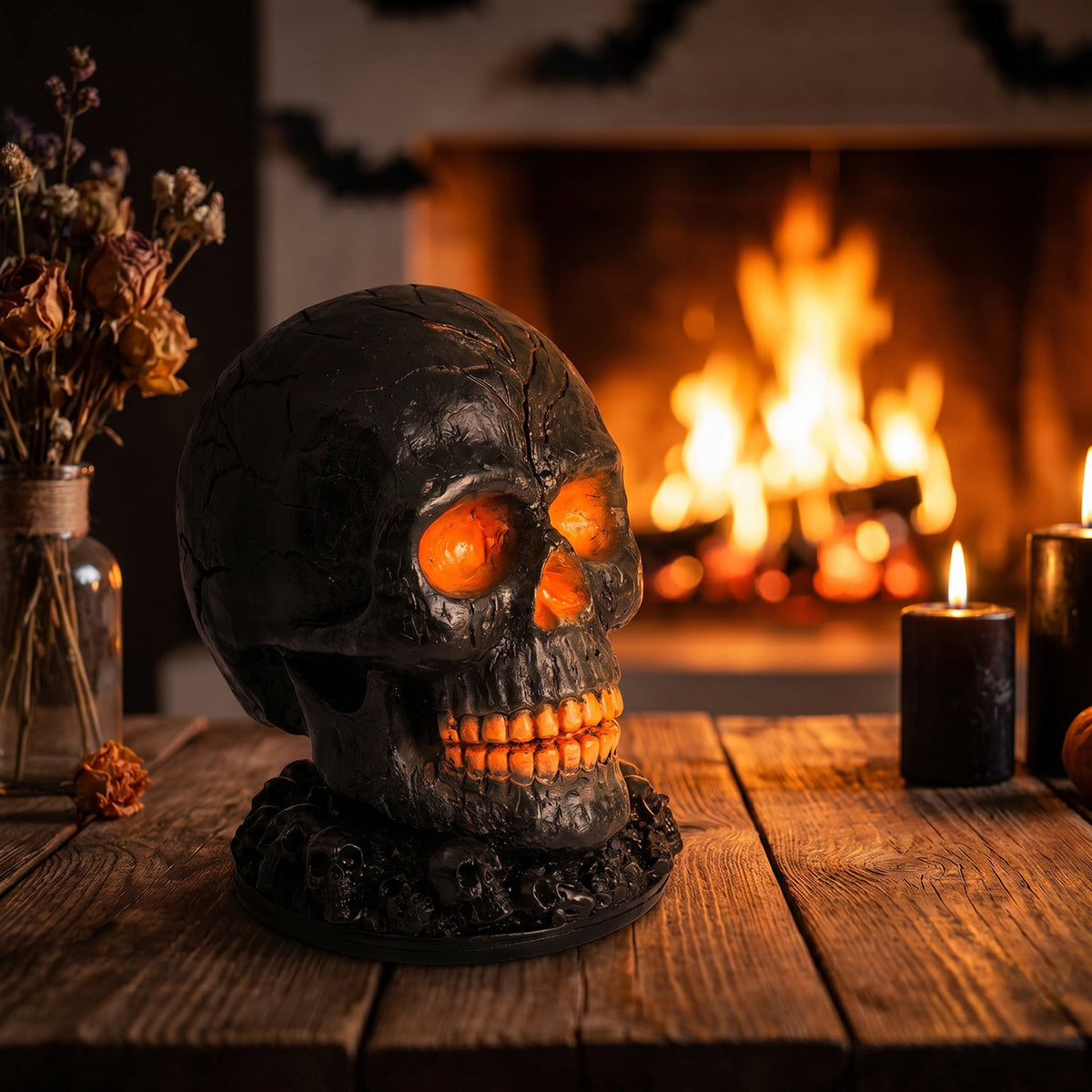 Halloween Lava Skull LED Flame Light 15cm