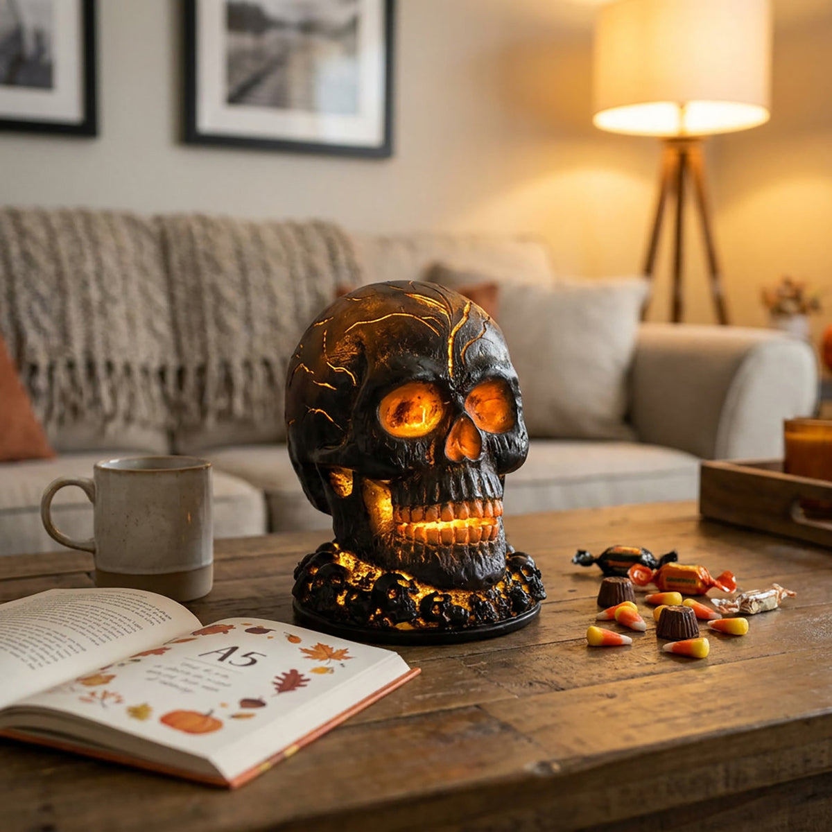 Halloween Lava Skull LED Flame Light 15cm