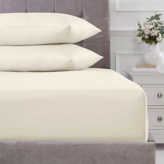 100% Cotton 180TC Cream Deep Fitted Sheet