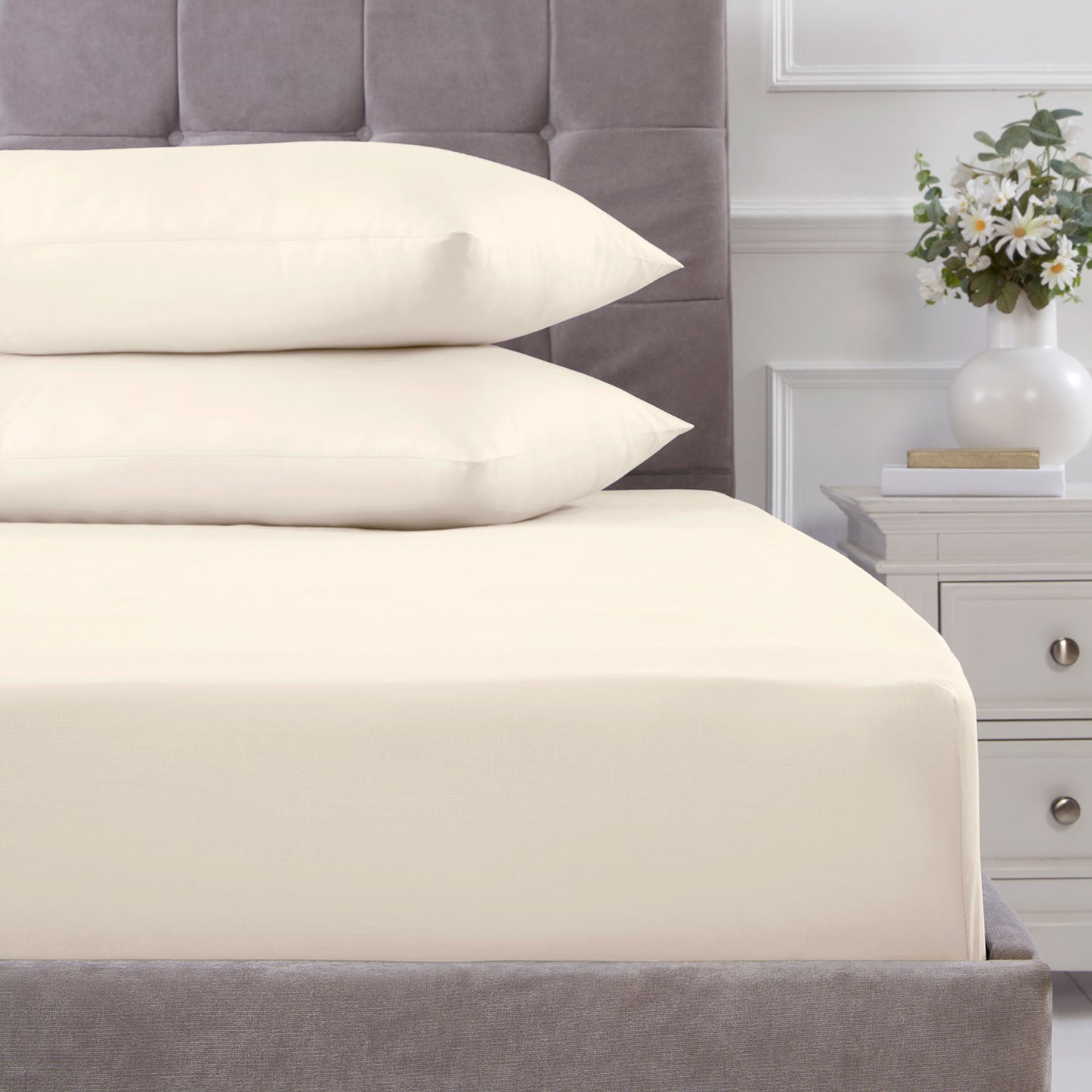 100% Cotton 180TC Cream Fitted Sheet