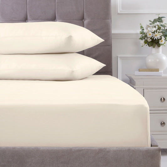 100% Cotton 180TC Cream Fitted Sheet