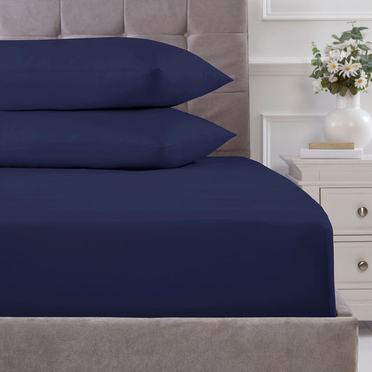100% Cotton 180TC Navy Fitted Sheet