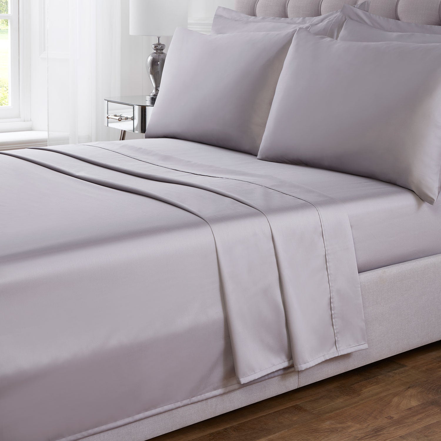 100 Cotton 400TC Silver Flat Sheet Julian Charles Home