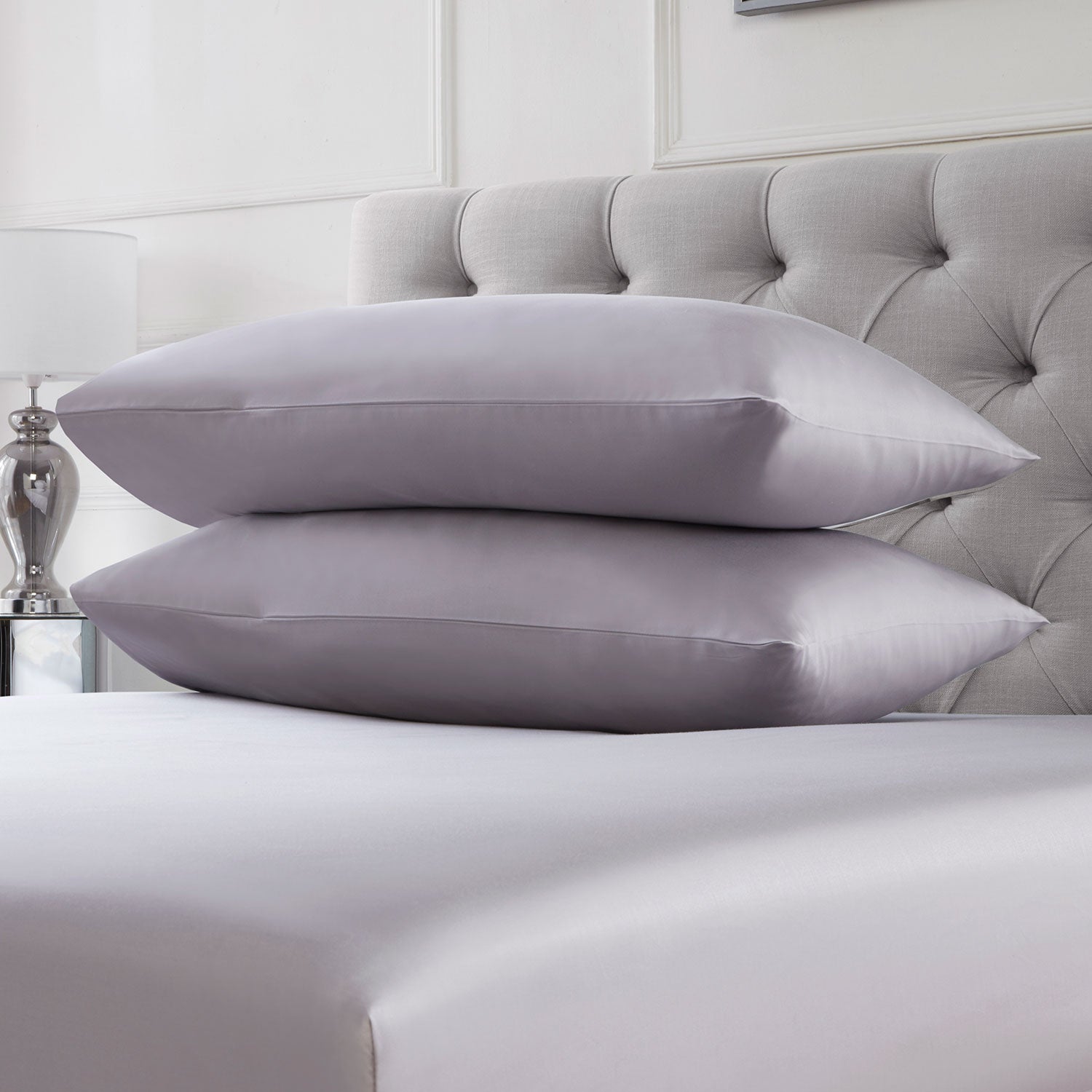 100 Cotton 400TC Silver Housewife Pillowcase Pair Julian Charles Home