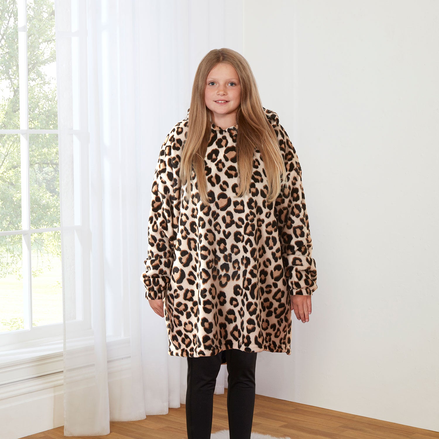 Leopard Print Oversized Fleece Hoodie | S/M, L/XL | Julian Charles