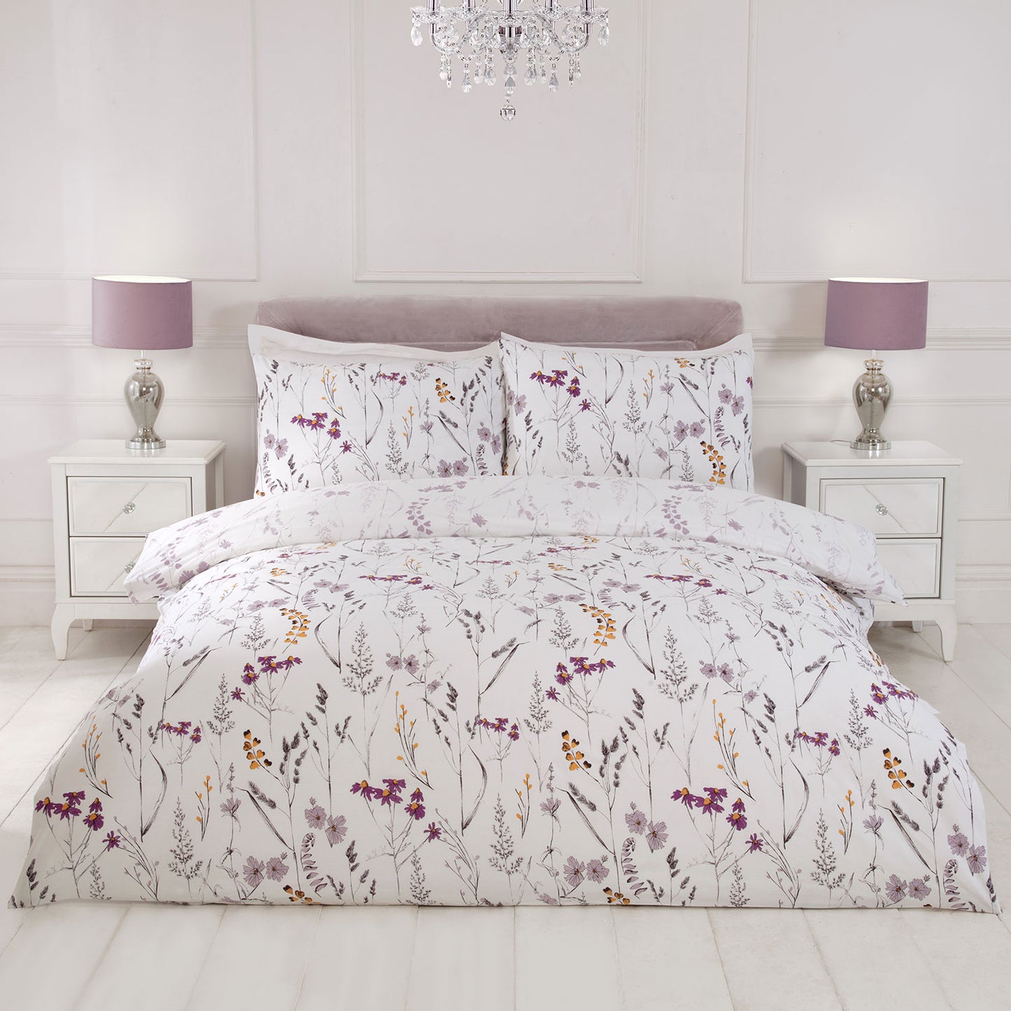 Becky Lilac Floral 100% Cotton Duvet Set