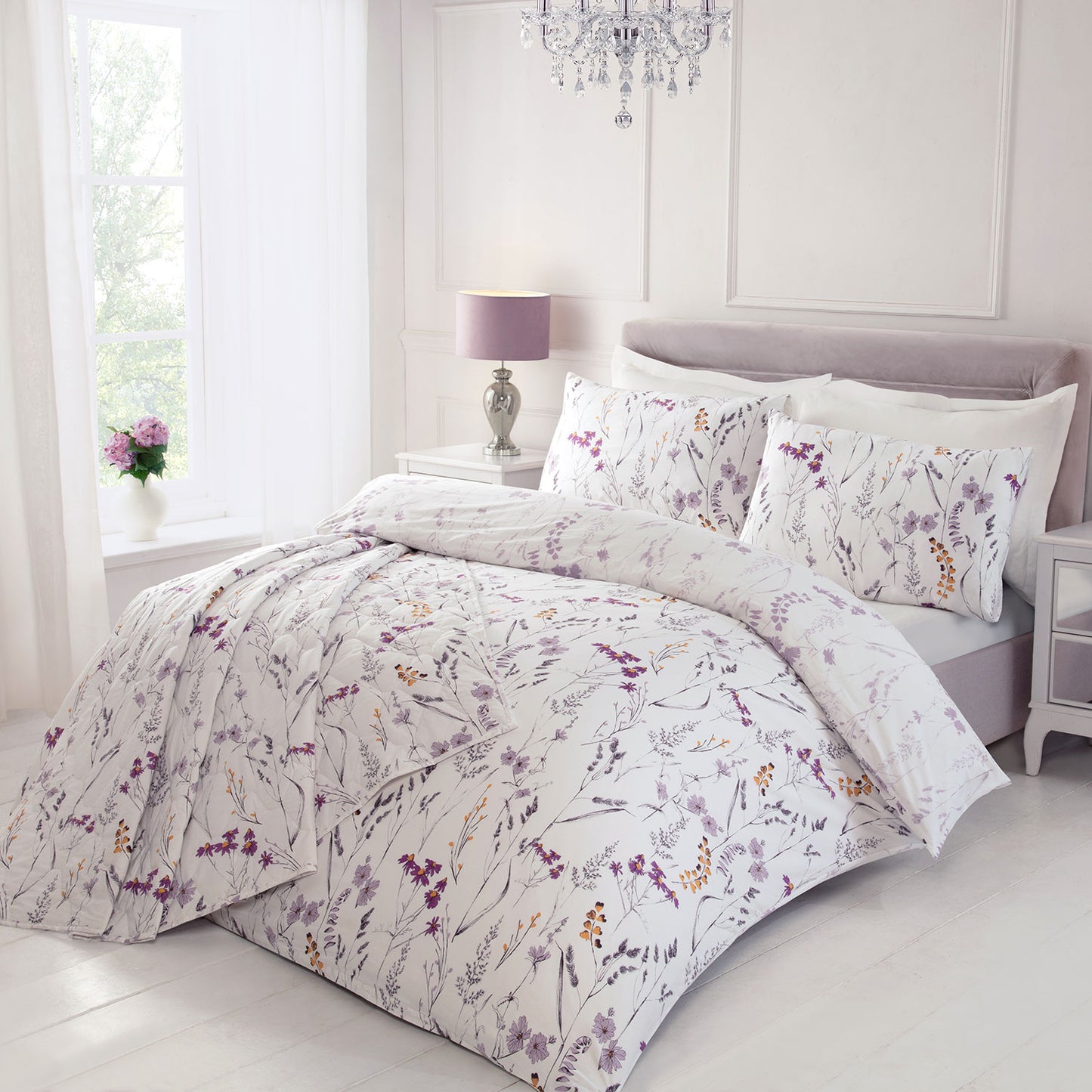 Becky Lilac Floral 100% Cotton Duvet Set