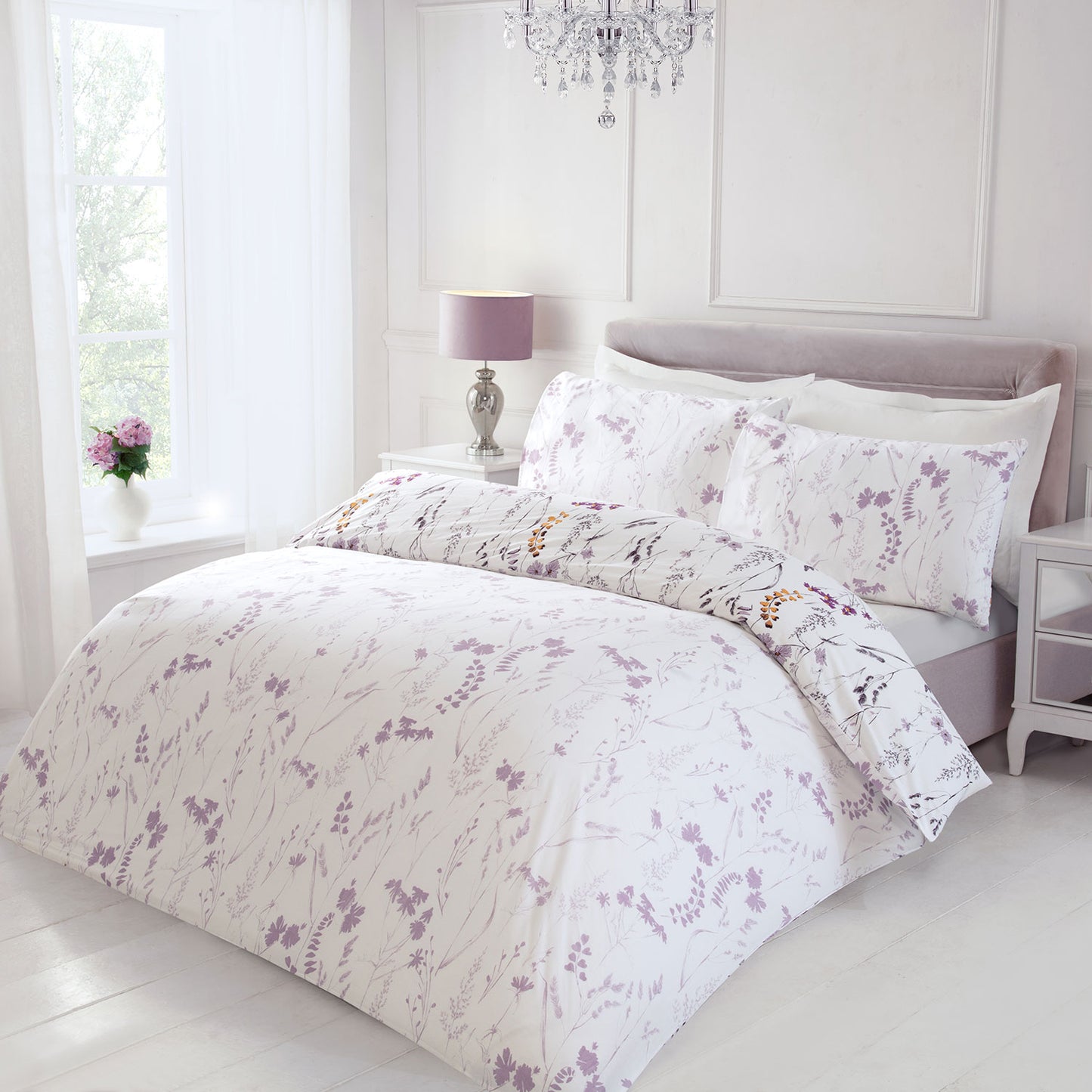 Becky Lilac Floral 100% Cotton Duvet Set