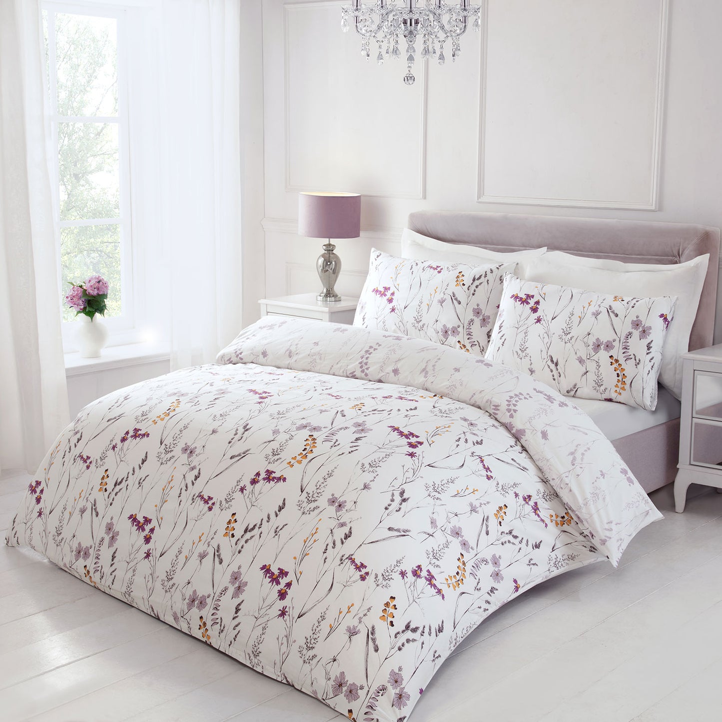 Becky Lilac Floral 100% Cotton Duvet Set