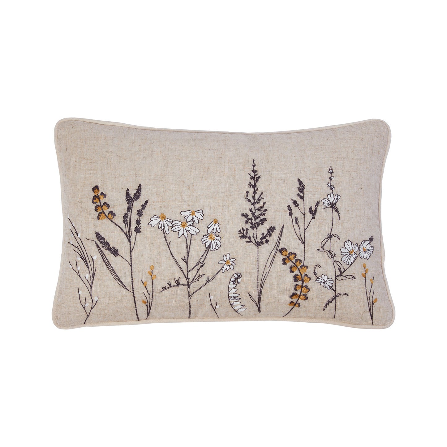 Becky Natural Widlflower Embroidered Cushion (30cm x 50cm)