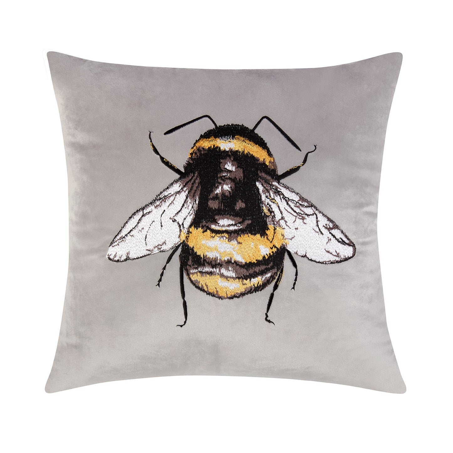 Silver Velvet Bumblebee Embroidered Cushion (43cm x 43cm)