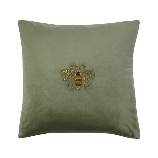 Bee Sage Embellished Velvet Cushion (43cm x 43cm)