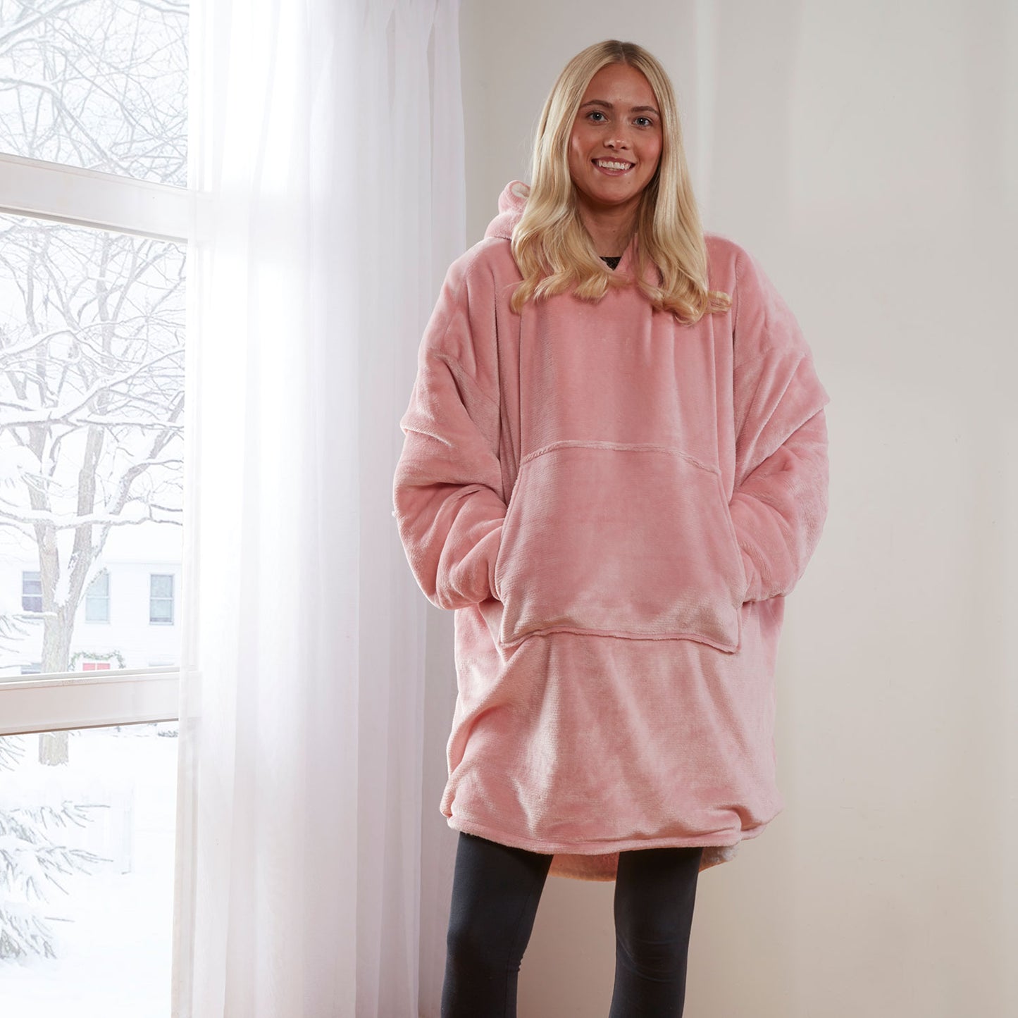 Blush Pink Oversized Sherpa Lined Flannel Fleece Hoodie