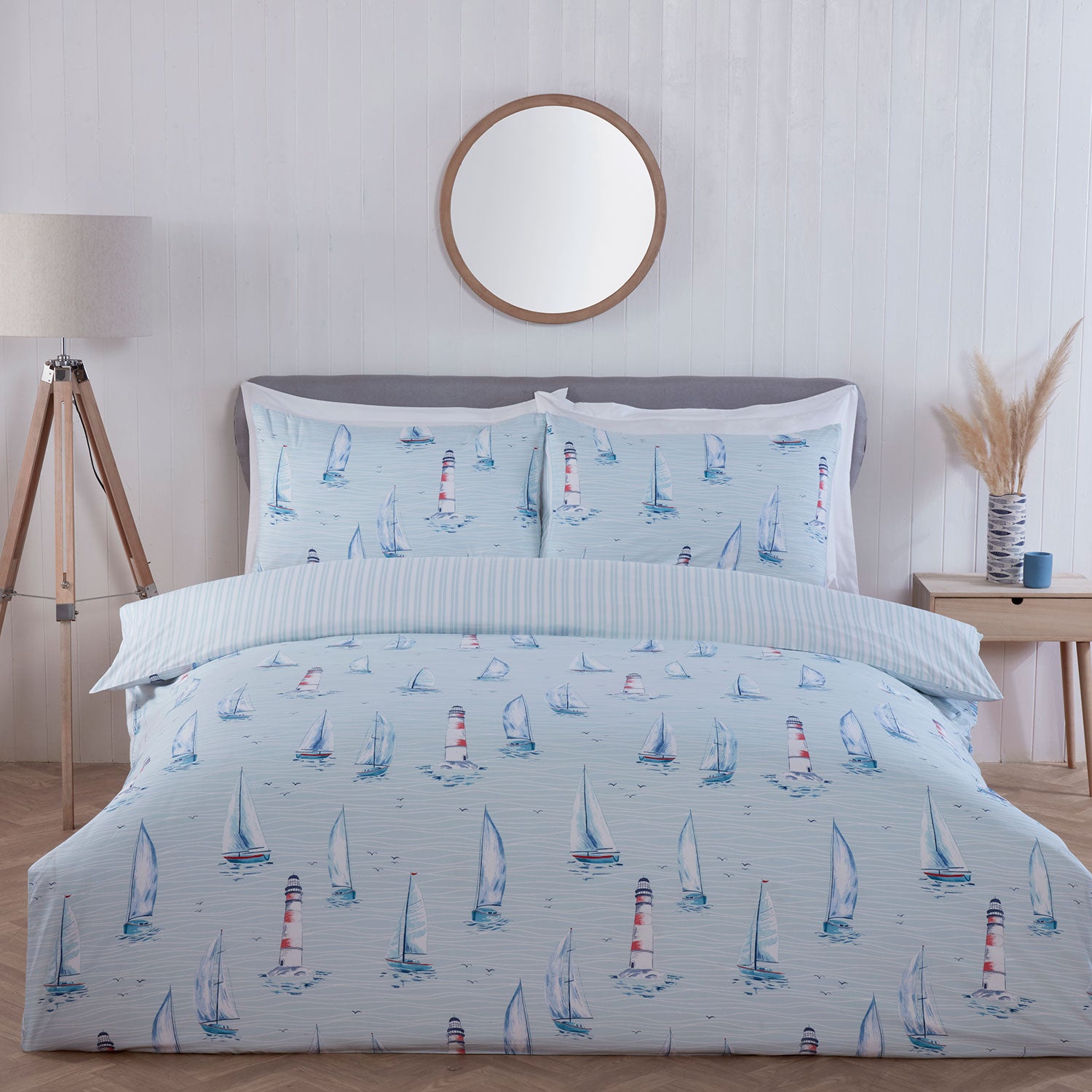 Nautical Duvet Cover w/Shams-Sailboat-Custom Bedding Set-Hot Pink-Navy Blue-White discount Stripes-Customize Colors-Twin XL-Full/Queen-King-Size