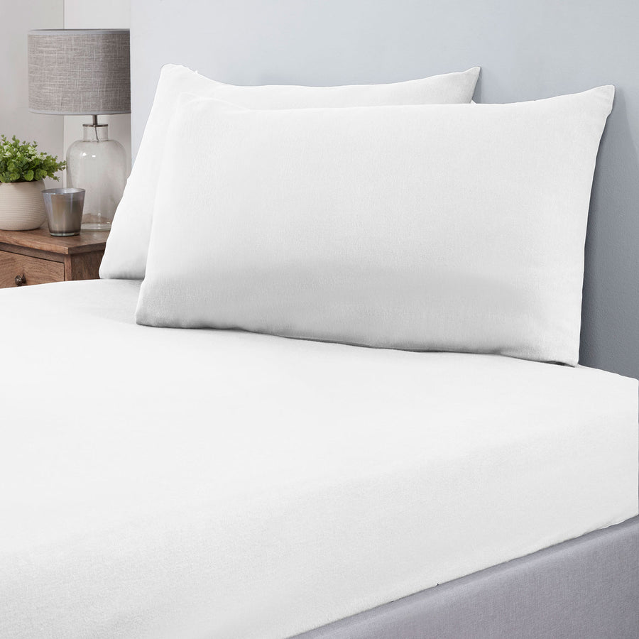 White 100% Brushed Cotton Housewife Pillowcase Pair